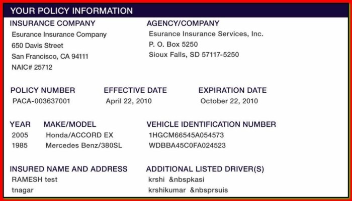 Insurance card template free